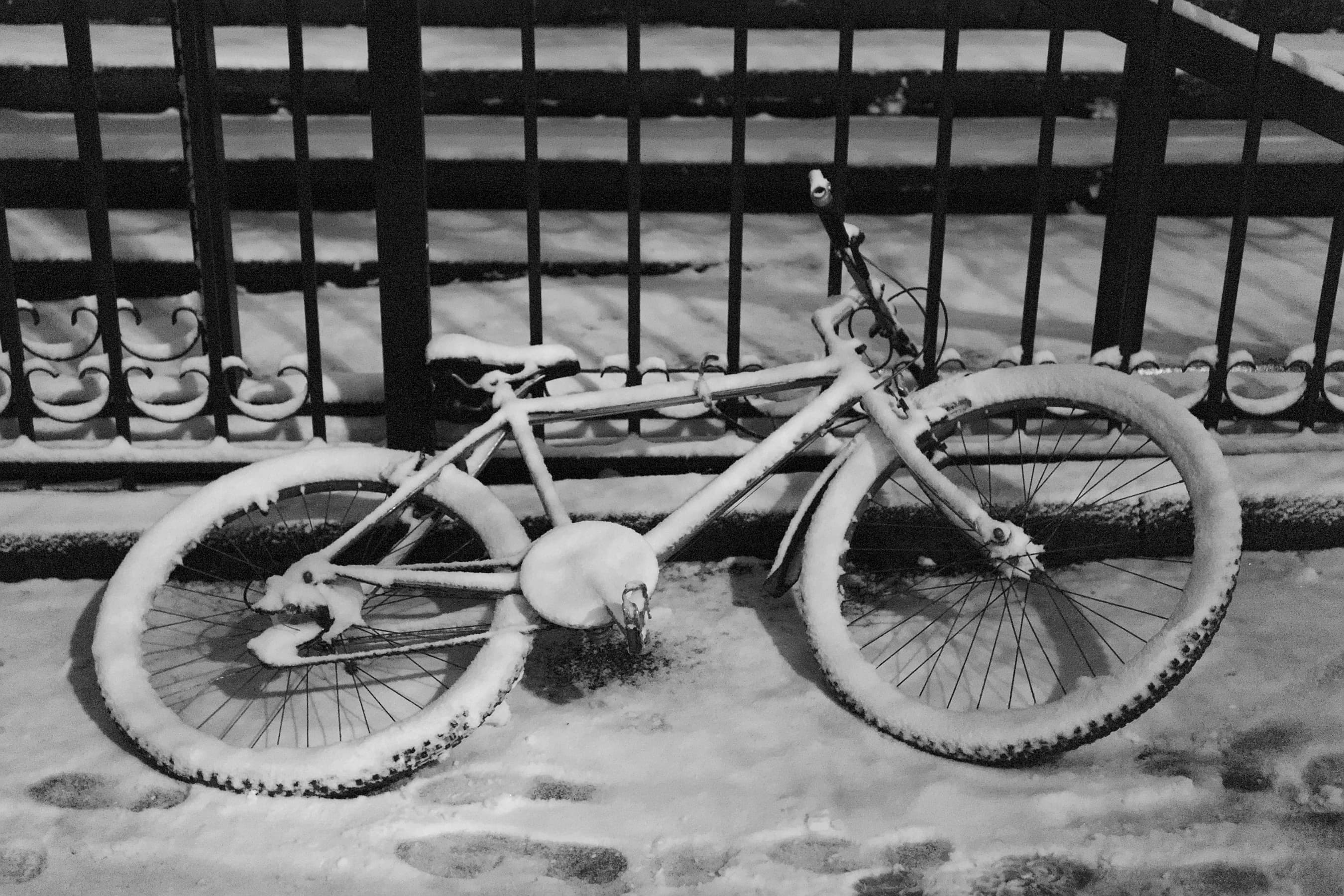Snow-covered bike